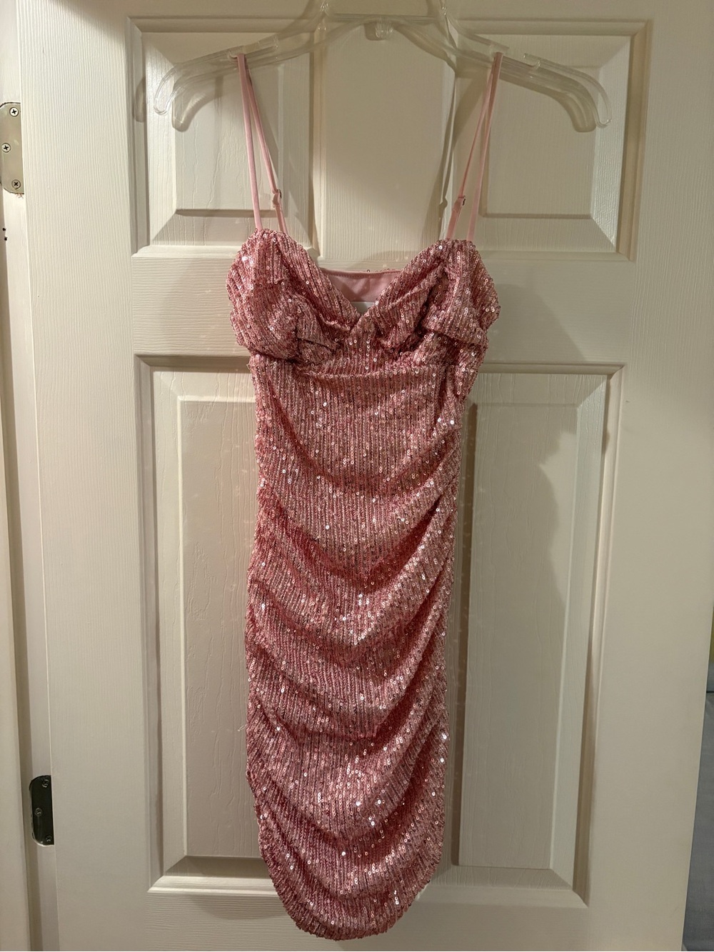 Hello Molly pink sequin ruched midi dress Size XS/US 2. Great condition.